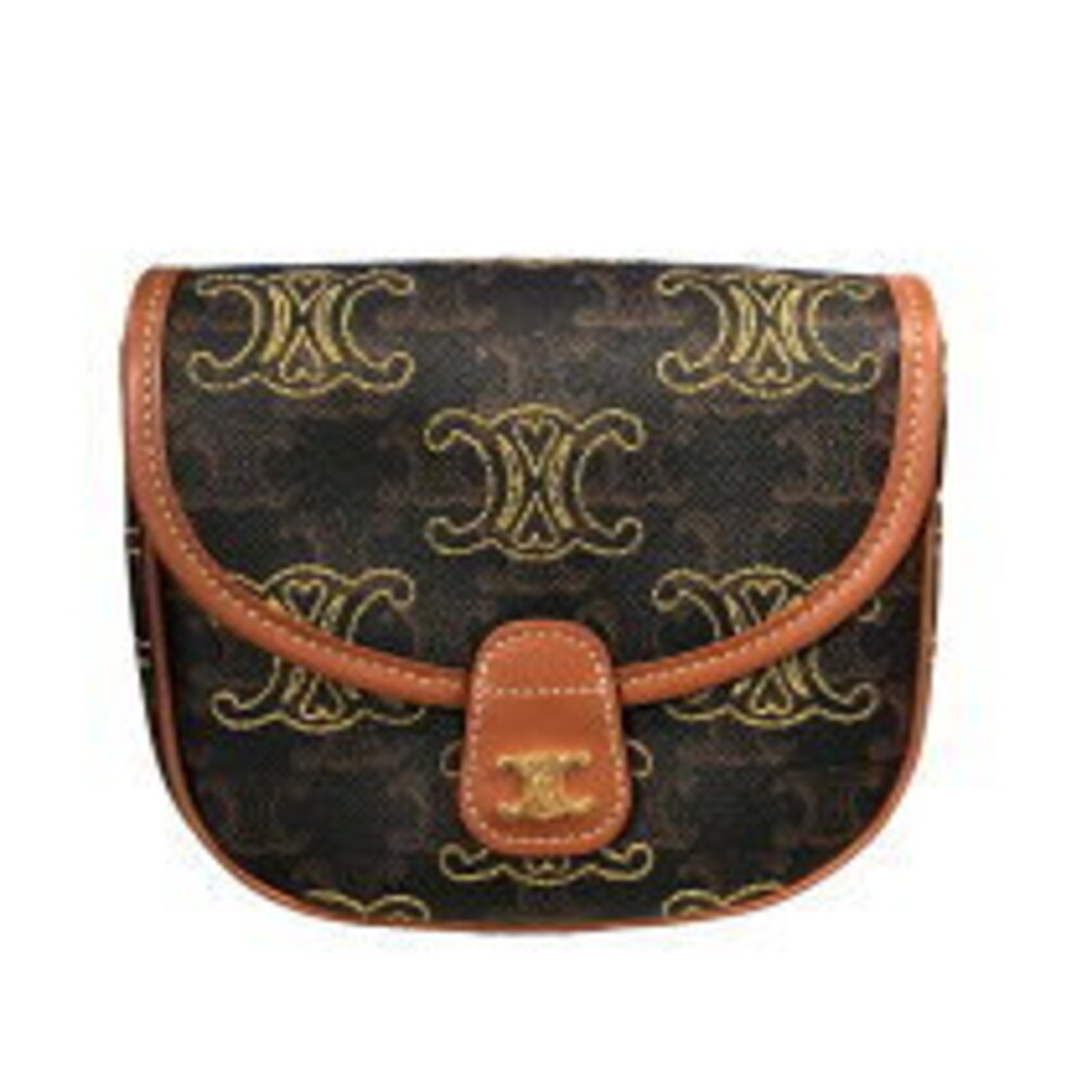 Celine Besas Triomphe Brown Canvas Shoulder Bag - Picture 2 of 7